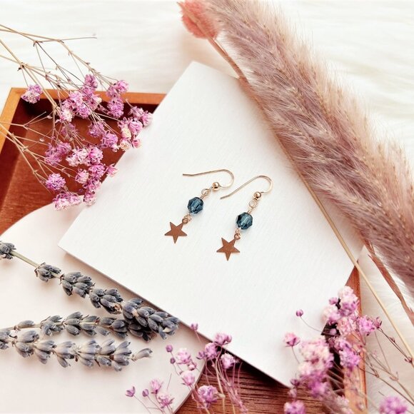 Cute Crystal Earrings with Star Charm | Handmade in BC - Picture 2 of 3
